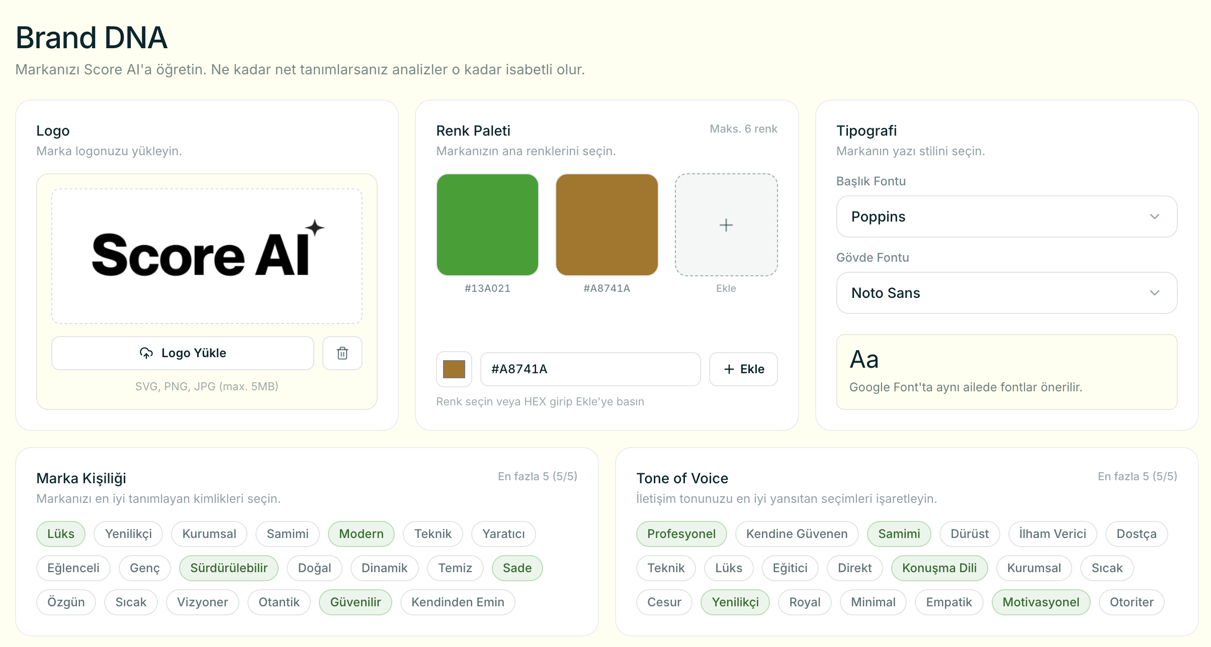 Score AI Brand DNA ekranı